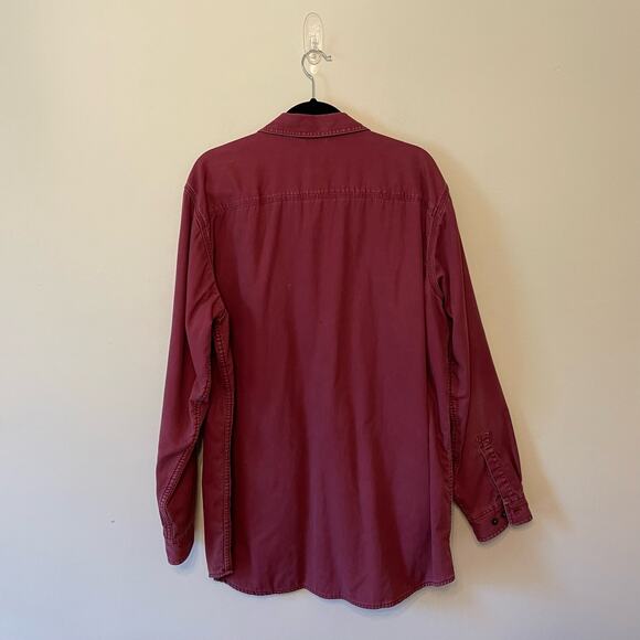 Y2K L.L. Bean L-Tall burgundy long sleeve casual button down t-shirt outdoor - Picture 5 of 7